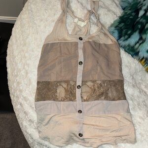 Lush Women's Button-Down Blouse - Cream and Tan